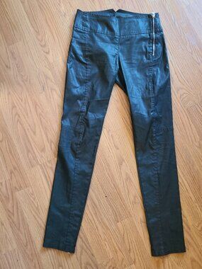 LURDES BERGADA COATED MID-RISE LEGGINGS PANTS ZIPPERED HIP & ANKLES sz M